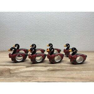 Vtg Wilton Court Quaker Set of 8  Ceramic Napkin Rings Holders Duks
